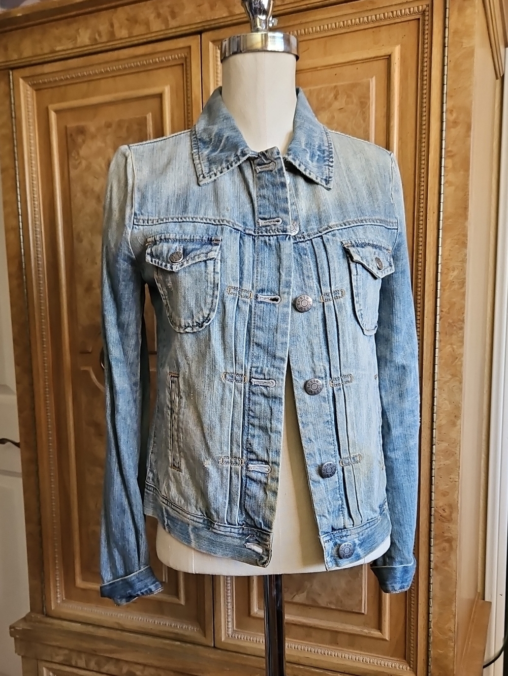 J. Crew Light Blue Denim Distressed Button-Front Jacket XS Like New